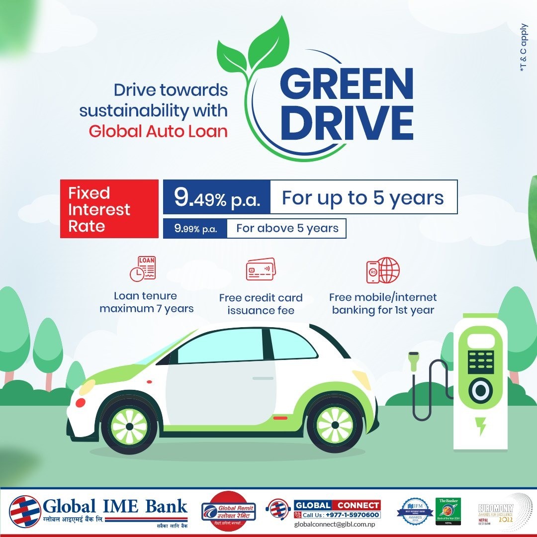 Global IME Bank's Green Drive Plan offer for EV loan